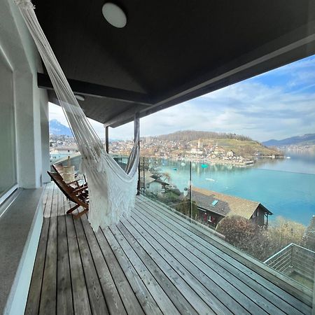 Wohnung Mit Grossartiger Seesicht Und Balkon Spiez Dış mekan fotoğraf
